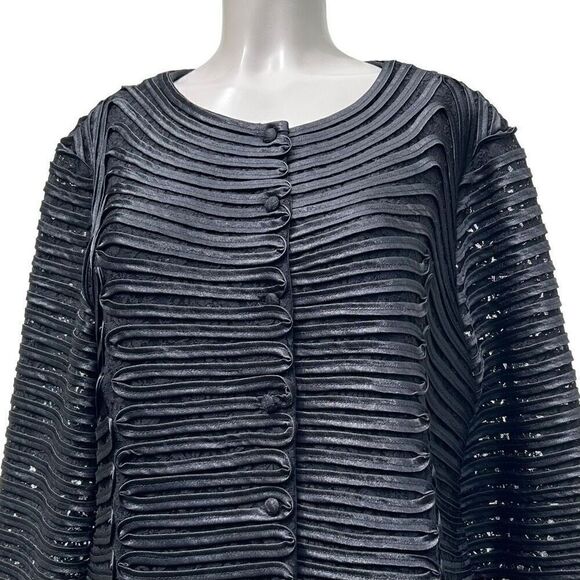 Vintage Weavz Evening Statement Jacket Women's 1X Black Button Front Long Sleeve - Picture 4 of 13